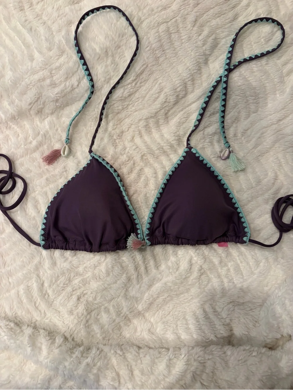 Victoria’s Secret Purple Triangle Tassel Bikini Top, Sz Medium